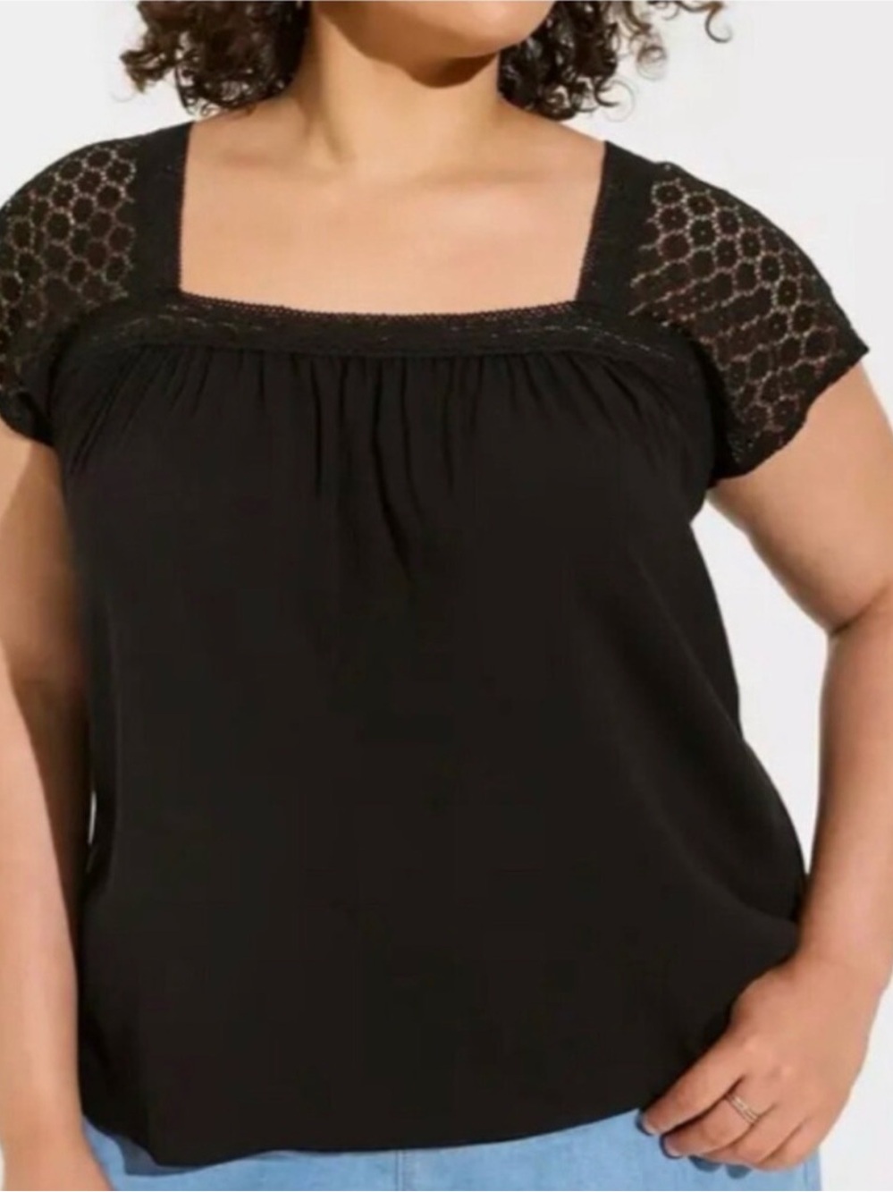 Torrid Black Crochet Sleeve Square Neck Blouse